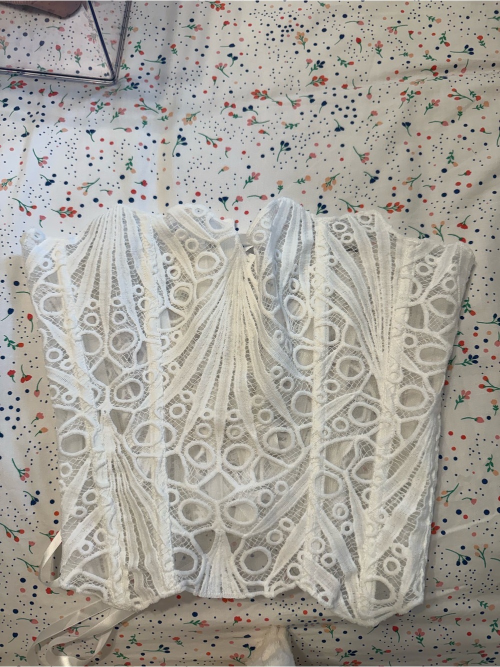 White Lace Strapless Bustier Top